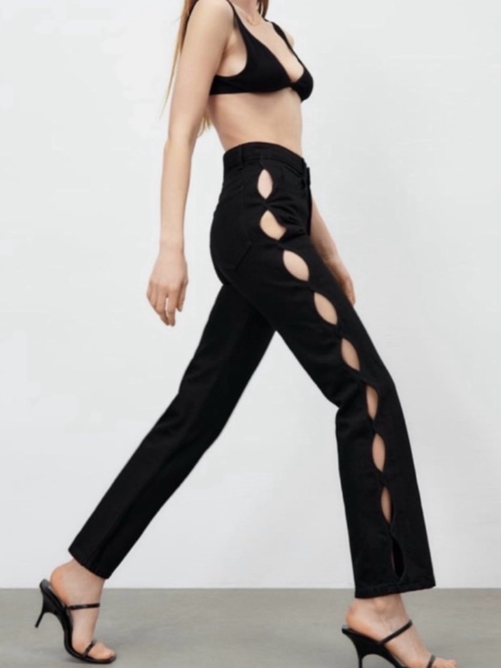 Zara Black Straight Jeans with Scallop Side Cutouts